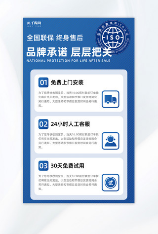 卡通文字边框海报模板_售后保障卡文字蓝色官方大气详情页