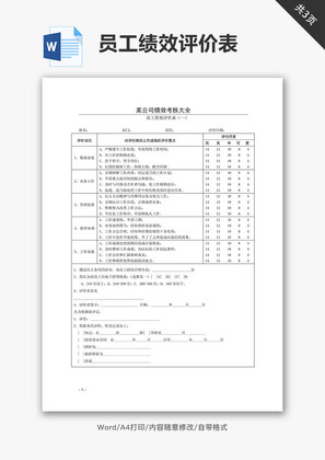 中小企业员工绩效评价表