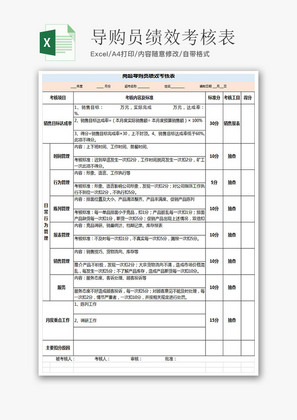 公司导购员绩效考核表Excel模板