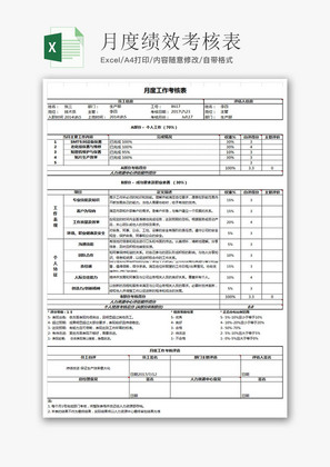 人力资源月度绩效考核表Excel模板