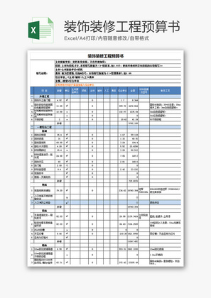 财务装饰装修工程预算表excel模板