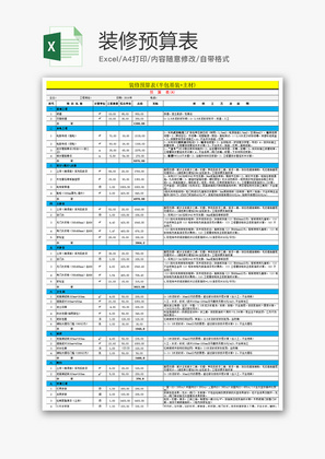 财务装修预算表excel模板
