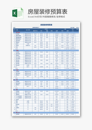 财务房屋装修预算表excel模板