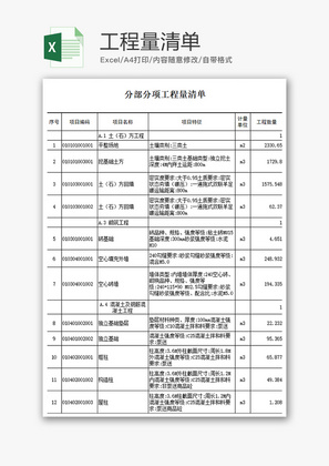 财务工程量清单excel模板