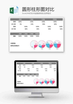 数据统计圆形柱形图对比excel模板