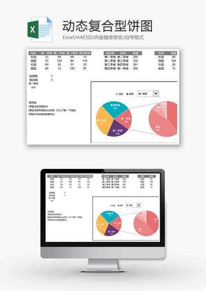 数据统计动态复合型饼图excel模板