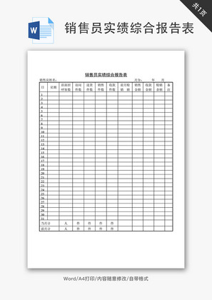 销售员实绩综合报告表Word文档