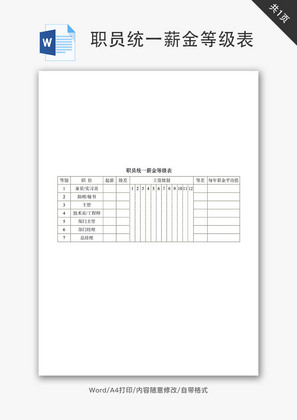 职员统一薪金等级表Word文档