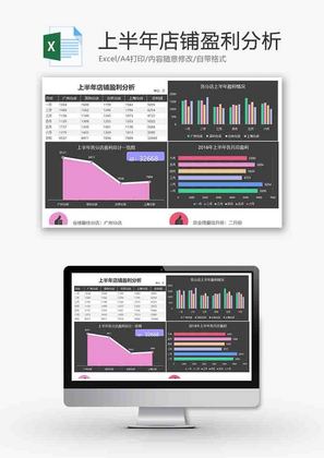 财务上半年店铺盈利柱形图excel模板