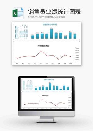 销售员业绩统计柱形图Excel模板