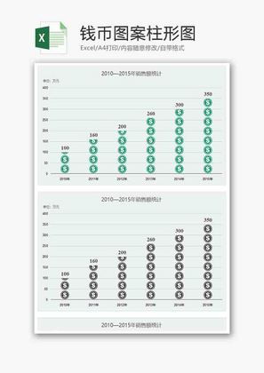 企业办公钱币图案柱形图excel模板