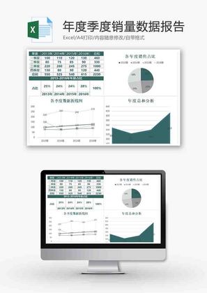 年度季度销量数据报告折线图excel模板