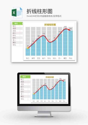 企业办公折线柱形组合图表excel模板