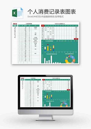 财务个人消费记录表柱形图excel模板