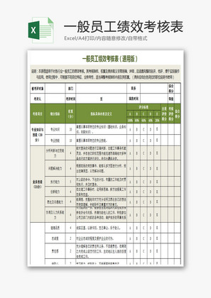 一般员工绩效考核表Excel模板