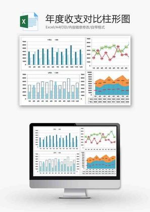 财务年度收支对比柱形图excel模板