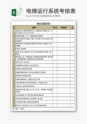 电梯运行系统考核表Excel模板