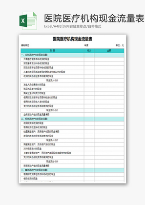 医院医疗机构现金流量表Excel模板