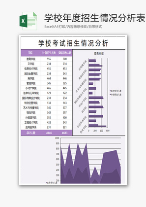 学校年度招生情况分析表excel表格模板