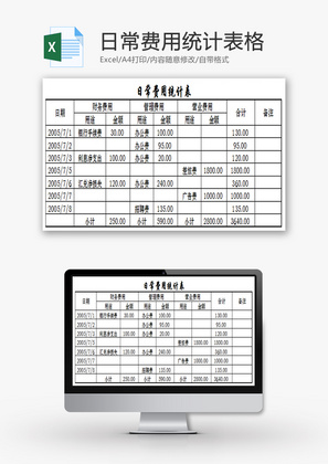 日常费用统计表格Excel模板