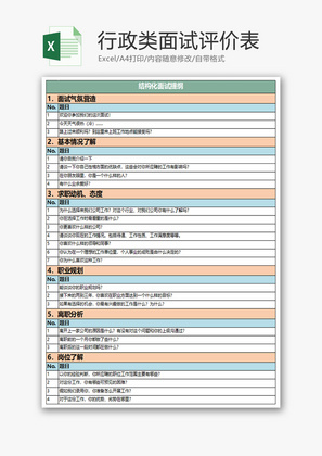 行政类面试评价表Excel模板