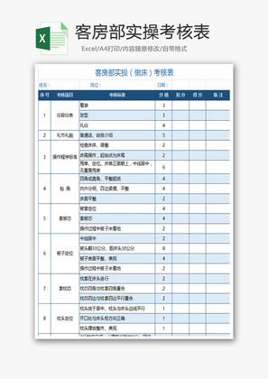 客房部实操考核表Excel模板