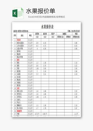 水果报价表Excel模板