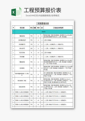 工程预算报价表Excel模板