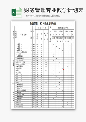 财务管理专业教学计划表Excel模板