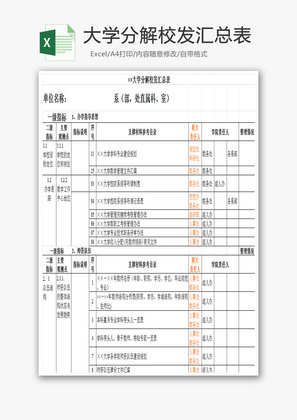 大学分解校发汇总表Excel模板