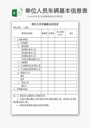 单位人员车辆基本信息表Excel模板