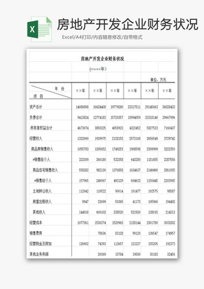 房地产开发企业财务状况Excel模板