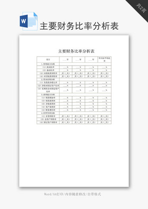 主要财务比率分析表word文档