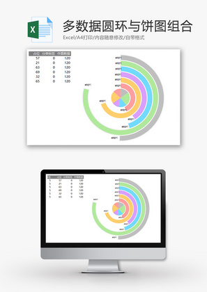 多数据圆环与饼图组合Excel模板