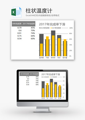 企业办公通用柱状温度计Excel模板