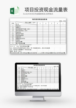 财务报表项目投资现金流量表Excel模板