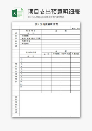 财务报表项目支出预算明细表Excel模板