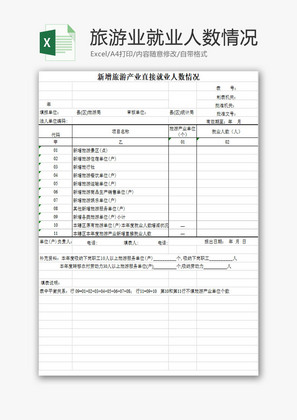 日常办公游产业直接就业人数Excel模板