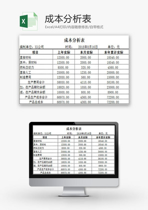 日常办公成本分析表Excel模板