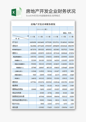 房地产开发企业财务状况Excel模板