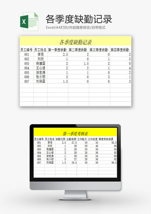 日常办公员工季考核查询函数Excel模板