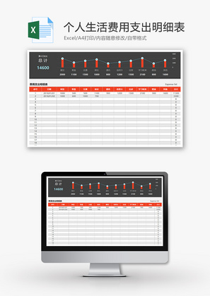 个人生活费用支出明细表Excel模板