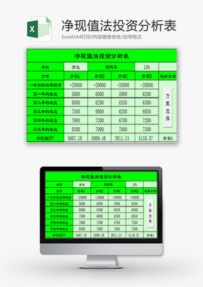 日常办公净现值法投资分析表Excel模板