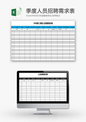 人力资源季度人员招聘需求表Excel模板
