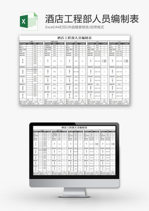 人力资源酒店工程部人员编制Excel模板