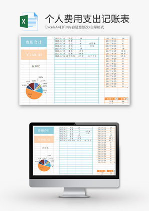 个人费用支出记账表Excel模板