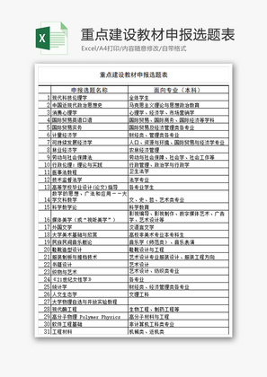 重点建设教材申报选题表Excel模板