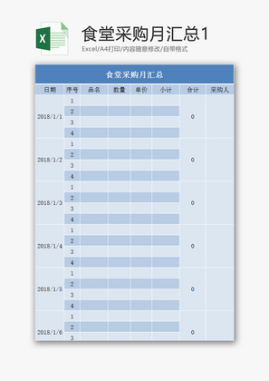 食堂采购月汇总1EXCEL模板