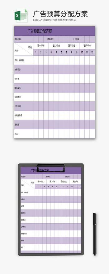 广告预算分配方案EXCEL模板