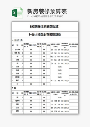 新房装修预算表EXCEL模板